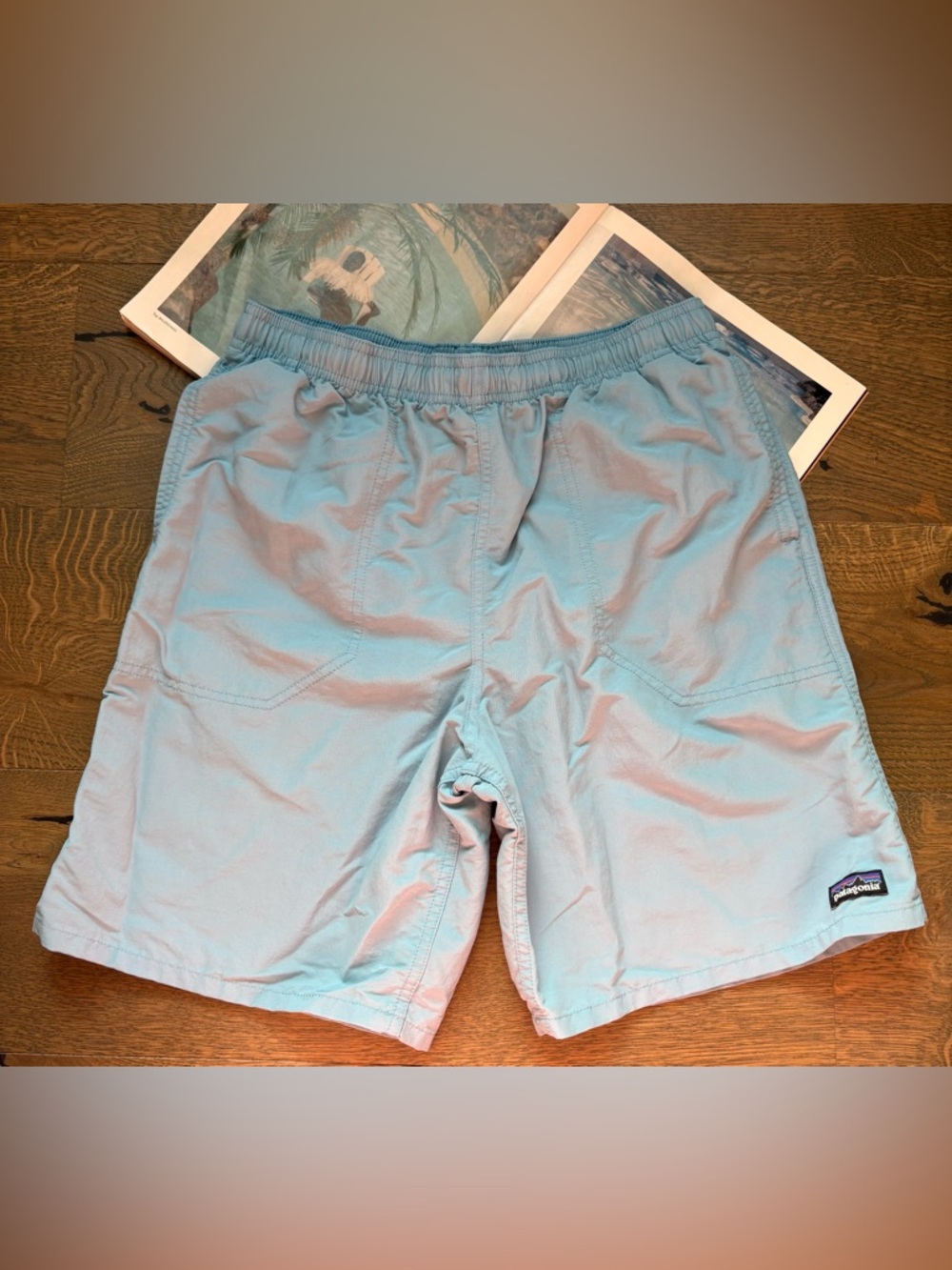 Patagonia Boy's 7" Baggies Lined Shorts Light Blue Swim Sustainable XXL (16-18)